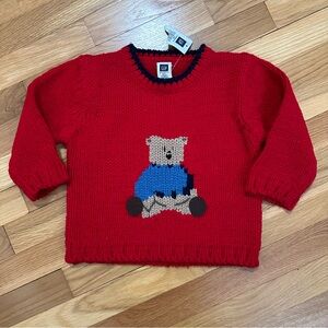 Vintage GAP Y2K NWT New Baby Gap Red Knit Holiday sweater with Bear size 2T